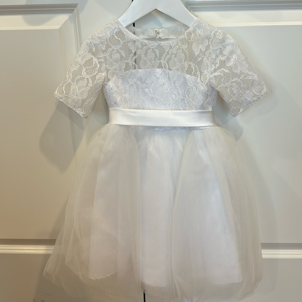 JJs House White Lace Flower Girl Dress